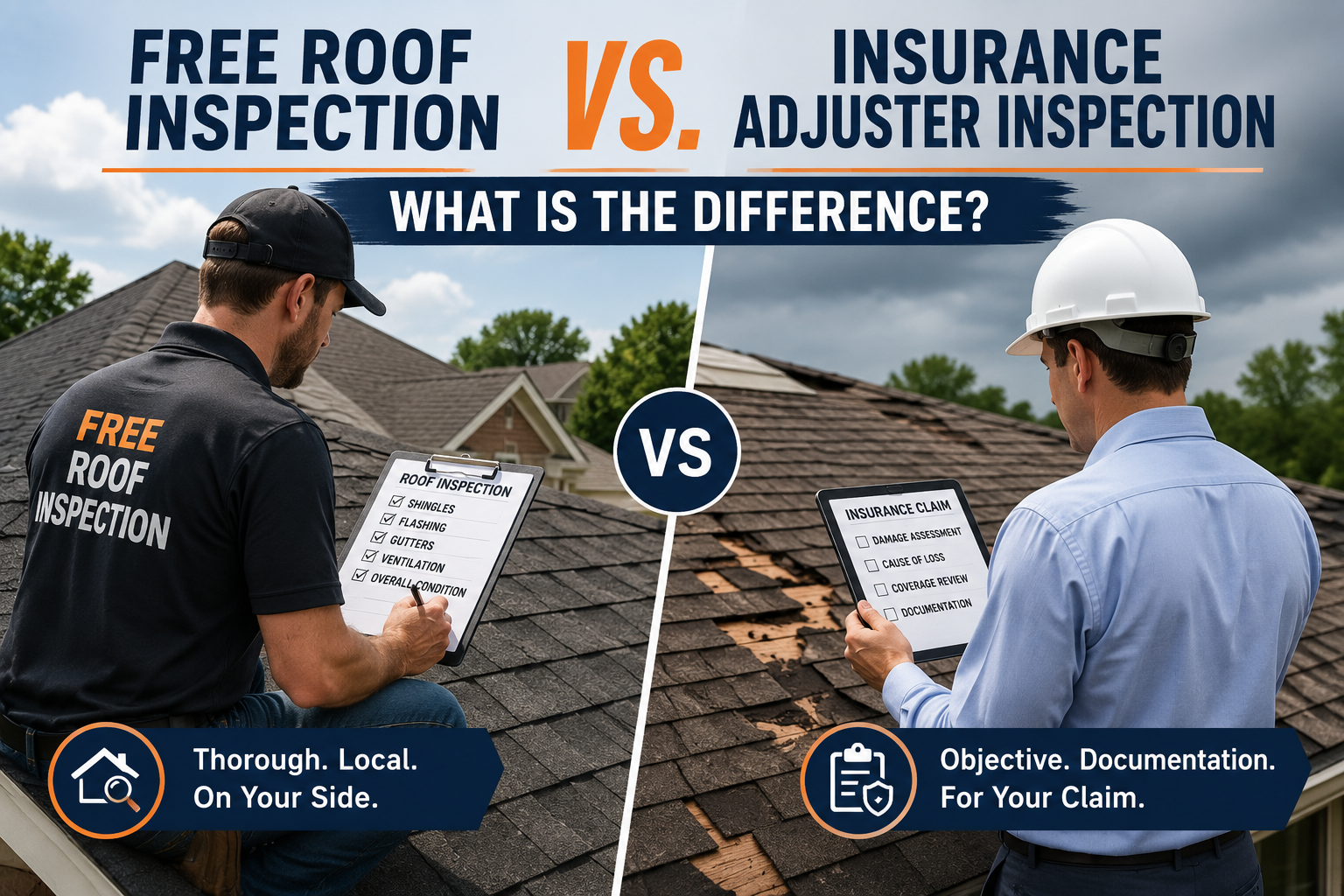 Free Roof Inspection vs. Insurance Adjuster Inspection: What Is the Difference?